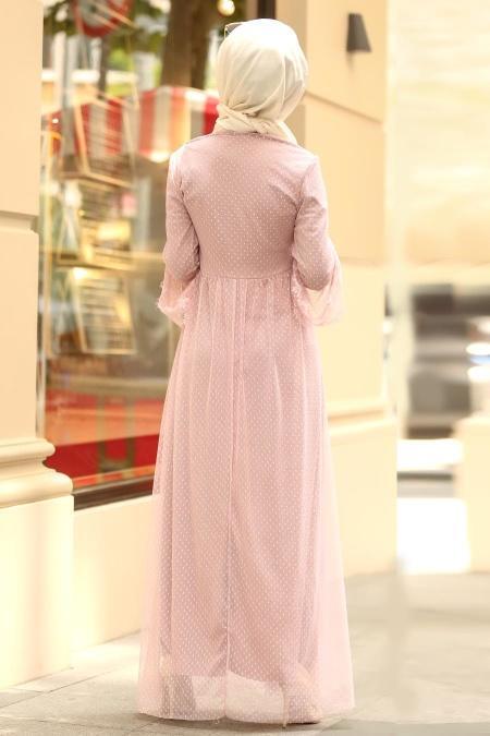 Nayla Collection - Volan Kol Pudra Tesettür Elbise 100421PD - 3