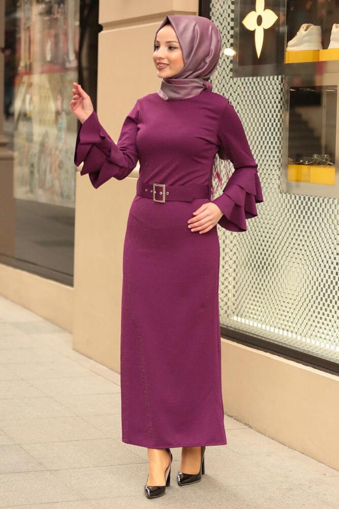 Nayla Collection - Volan Kollu Fuşya Tesettür Elbise 4029F - 1