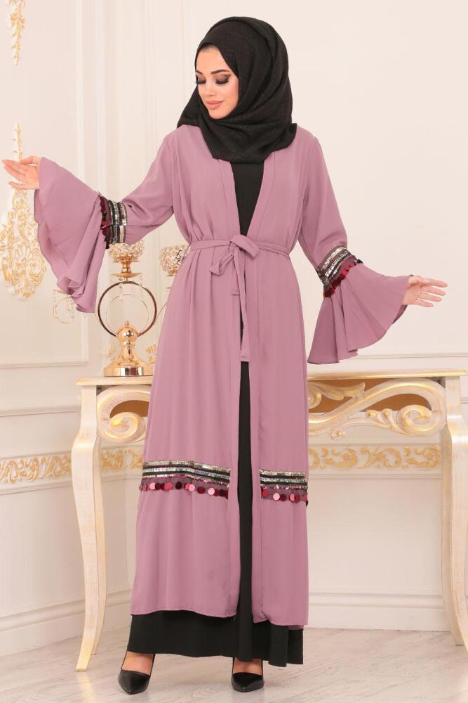 Nayla Collection - Volan Kollu Gül Kurusu Tesettür Abaya 8900GK - 1