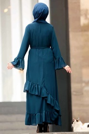 Nayla Collection - Volan Kollu İndigo Mavisi Tesettür Elbise 50202IM - Thumbnail