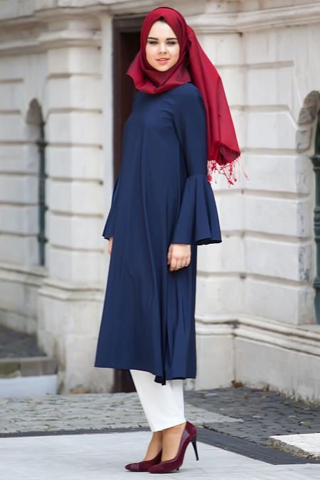 Nayla Collection - Volan Kollu Lacivert Tunik - 2