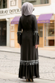 Nayla Collection - Volan Kollu Siyah Tesettür Elbise 5004S - Thumbnail