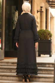Nayla Collection - Volan Kollu Siyah Tesettür Elbise 6754S - Thumbnail