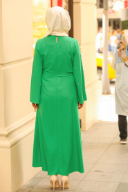 Nayla Collection - Volan Kollu Yeşil Tesettür Elbise 2174Y - Thumbnail