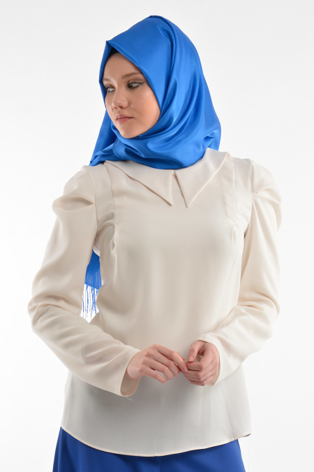Nayla Collection - Yakalı Beyaz Bluz