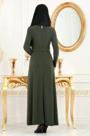 Nayla Collection - Yakası Detaylı Haki Tesettür Elbise 533HK - Thumbnail