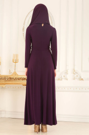 Nayla Collection - Yakası Detaylı Mor Tesettür Elbise 533MOR - Thumbnail