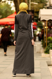 Nayla Collection - Yakası Düğmeli Füme Tesettür Elbise 82360FU - Thumbnail