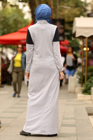 Nayla Collection - Yakası Düğmeli Gri Tesettür Elbise 82360GR - Thumbnail