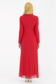 Nayla Collection - Yanları Payetli Kırmızı Elbise - Thumbnail