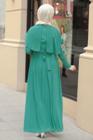 Nayla Collection - Yarasa Kol Çağla Yeşili Tesettür Elbise 4166CY - Thumbnail