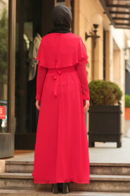 Nayla Collection - Yarasa Kol Kırmızı Tesettür Elbise 4166K - Thumbnail