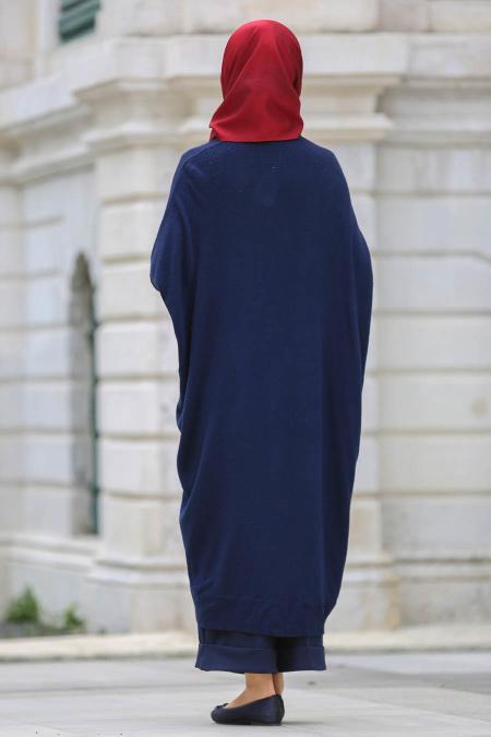 Nayla Collection - Yarasa Kol Lacivert Tesettür Triko Hırka 3016L - 2