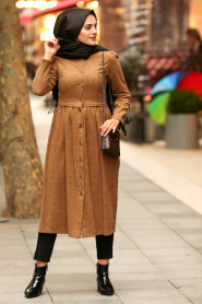 Nayla Collection - Yellowish Brown Hijab Coat 2458TB - Thumbnail