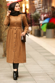 Nayla Collection - Yellowish Brown Hijab Coat 2458TB - Thumbnail