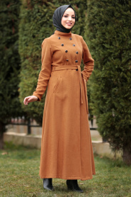 Nayla Collection - Yellowish Brown Hijab Coat 4430TB - Thumbnail