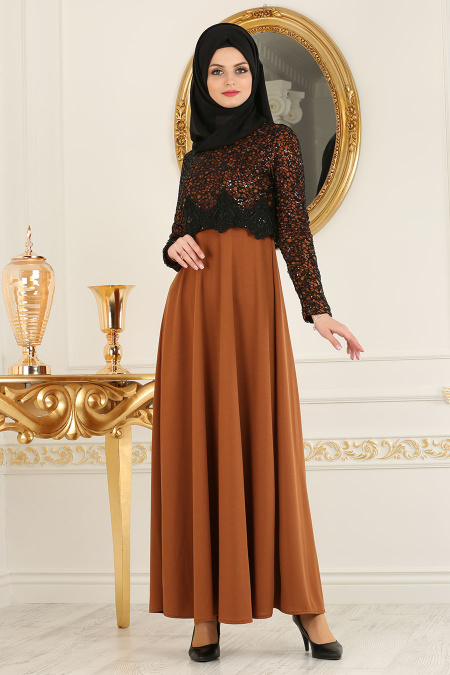 Nayla Collection - Yellowish Brown Hijab Dress 12012TB