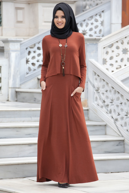 Nayla Collection - Yellowish Brown Hijab Dress 3030TB