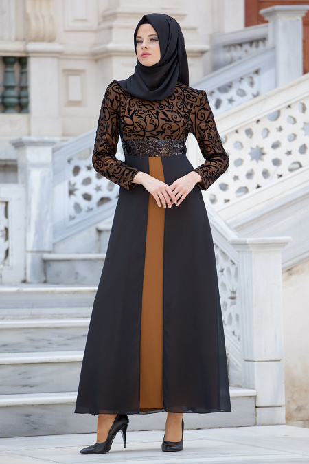 Nayla Collection - Yellowish Brown Hijab Dress 4109TB