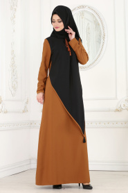 Nayla Collection - Yellowish Brown Hijab Dress 42260TB - Thumbnail