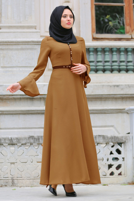 Nayla Collection - Yellowish Brown Hijab Dress 4809TB