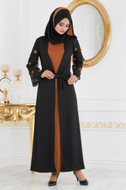 Nayla Collection - Yellowish Brown Hijab Suit Abaya 100347TB - Thumbnail