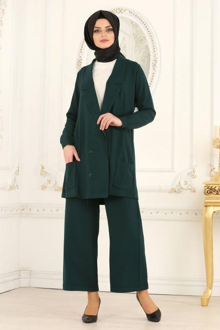 Nayla Collection - Yeşil Ceket / Pantolon Tesettür Takım 53530Y - 1