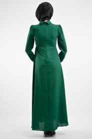 Nayla Collection - Büzgüllü Yeşil Tesettür Elbise 4014Y - Thumbnail