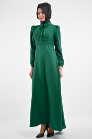 Nayla Collection - Büzgüllü Yeşil Tesettür Elbise 4014Y - Thumbnail