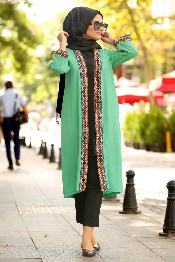 Nayla Collection - Yeşil Tesettür Abaya 40401Y - 1