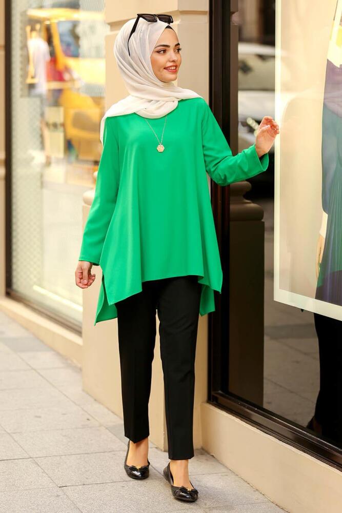 Nayla Collection - Yırtmaçlı Yeşil Tesettür Tunik 22341Y - 1