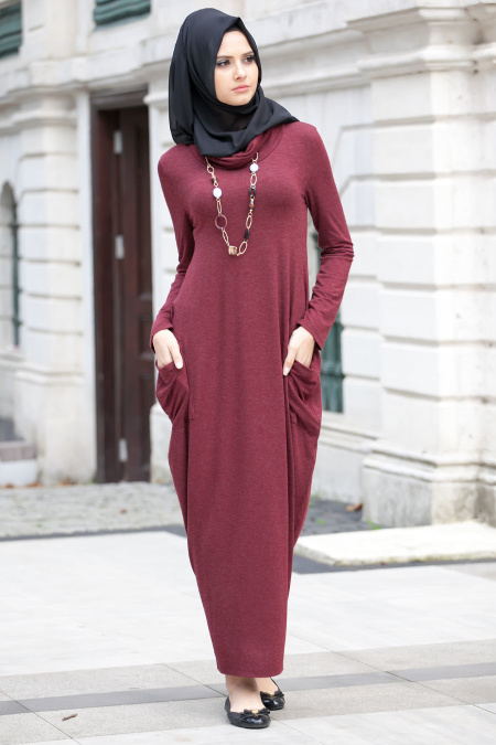 Nayla Colletion - Claret Red Hijab Coat 3028BR