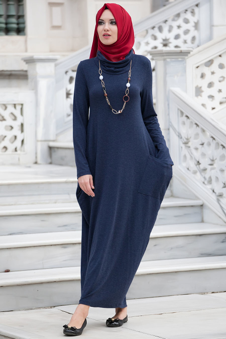 Nayla Colletion - Navy Blue Hijab Coat 3028L
