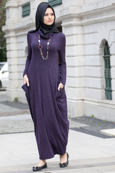 Nayla Colletion - Plum Color Hijab Coat 3028MU