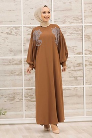 Neva Style - Abaya havane avec hijab 3221TB - Thumbnail