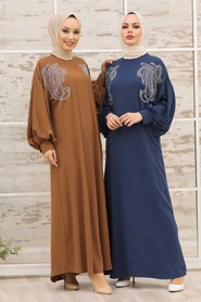 Neva Style - Abaya havane avec hijab 3221TB - Thumbnail