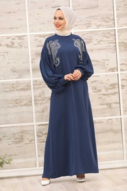 Neva Style - Abaya Hijab Bleu Marine 3221L - Thumbnail
