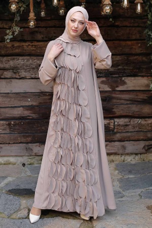  Neva Style - Abaya Hijab Détaillée en Vison 352200V - 1