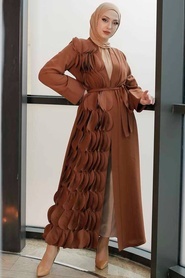 Neva Style Abaya Hijab Marron 34930KH - Thumbnail