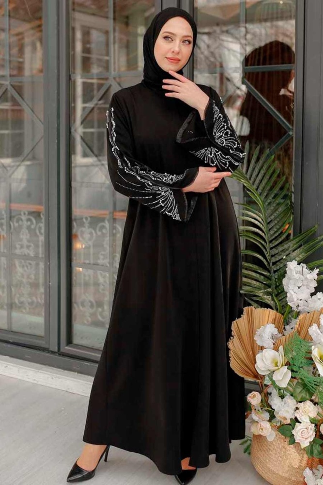  Neva Style - Abaya Hijab Noire 34821S - 2