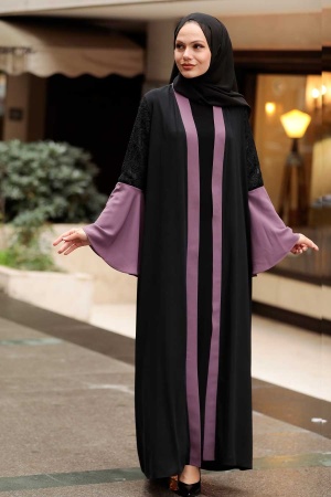 Neva Style -Abaya Hijab Rose Séchée Noir 55510KGK - 2