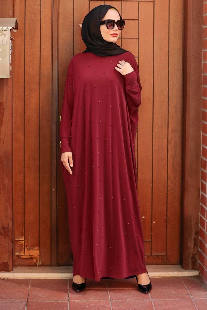 Neva Style - Abaya Hijab Rouge Bordeaux 4995BR - 1