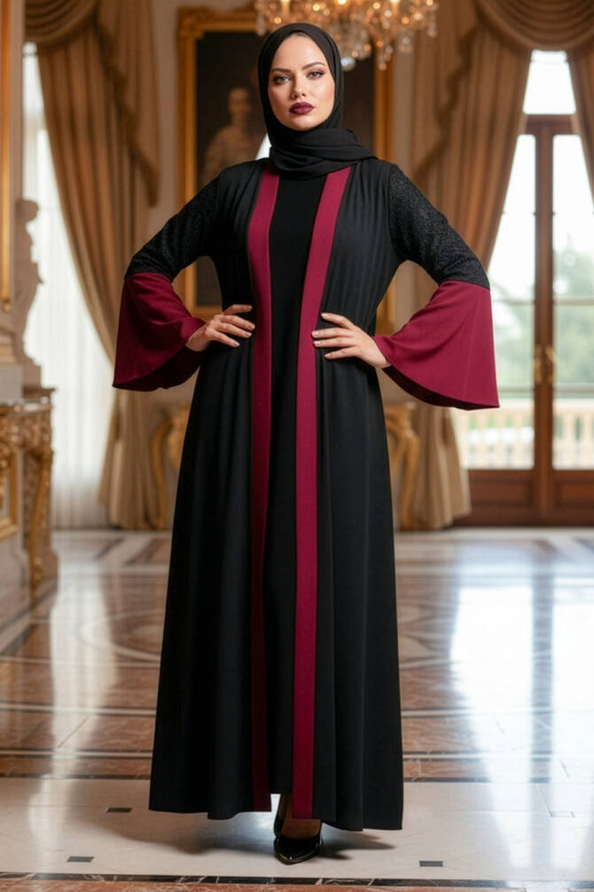 Neva Style -Abaya Hijab Rouge Bordeaux 55510BR - 1
