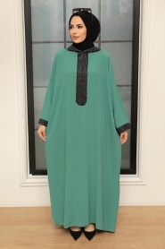 Neva Style - Abaya Hijab Vert 7683CY - Thumbnail