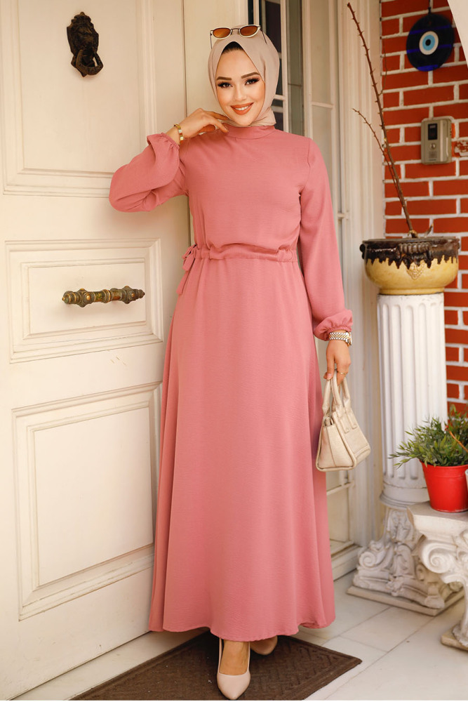 Neva Style - Açık Gül Kurusu Tesettür Elbise 6314AGK - 1