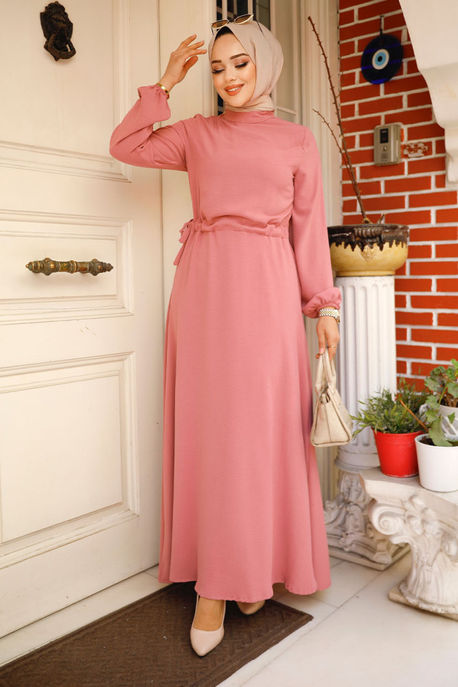Neva Style - Açık Gül Kurusu Tesettür Elbise 6314AGK - 2