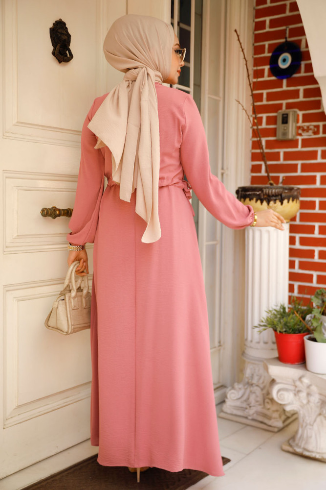Neva Style - Açık Gül Kurusu Tesettür Elbise 6314AGK - 3