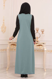 Yelekli Çağla Yeşili Tesettür Elbise 100303CY - Thumbnail