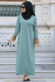 Neva Style - Almond Green Hijab Dress 22210CY - Thumbnail