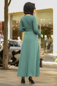 Gizli Düğmeli Çağla Yeşili Tesettür Elbise 41510CY - Thumbnail
